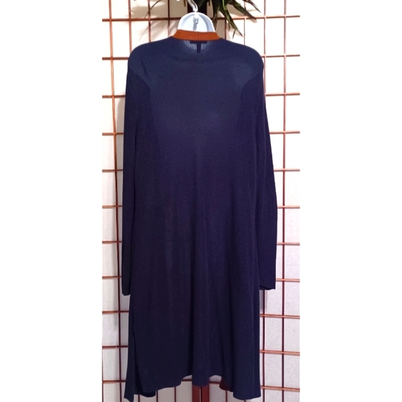 Eileen Fisher Slit Side Tencel/Silk-Blend Long Cardigan - Navy Blue/Brown - Picture 5 of 16